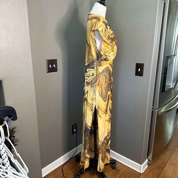 INC International Concepts Yellow and Brown Swirl Maxi Dress - Picture 5 of 10
